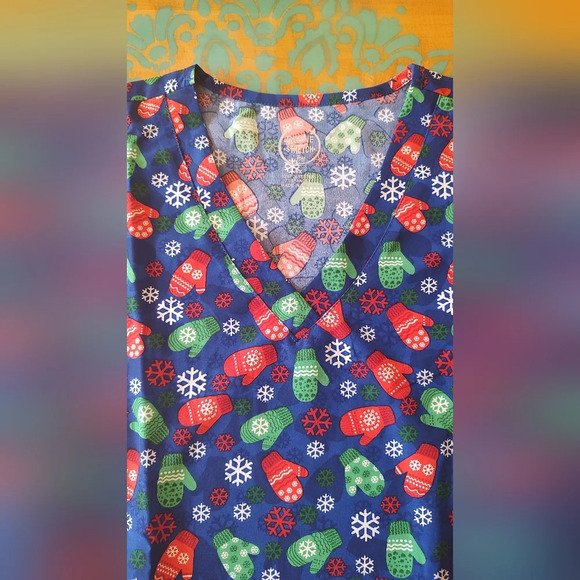 Women's Size 2X Short Sleeve Scrub Snow Mittens Gloves Christmas Pattern Blue - Picture 3 of 4
